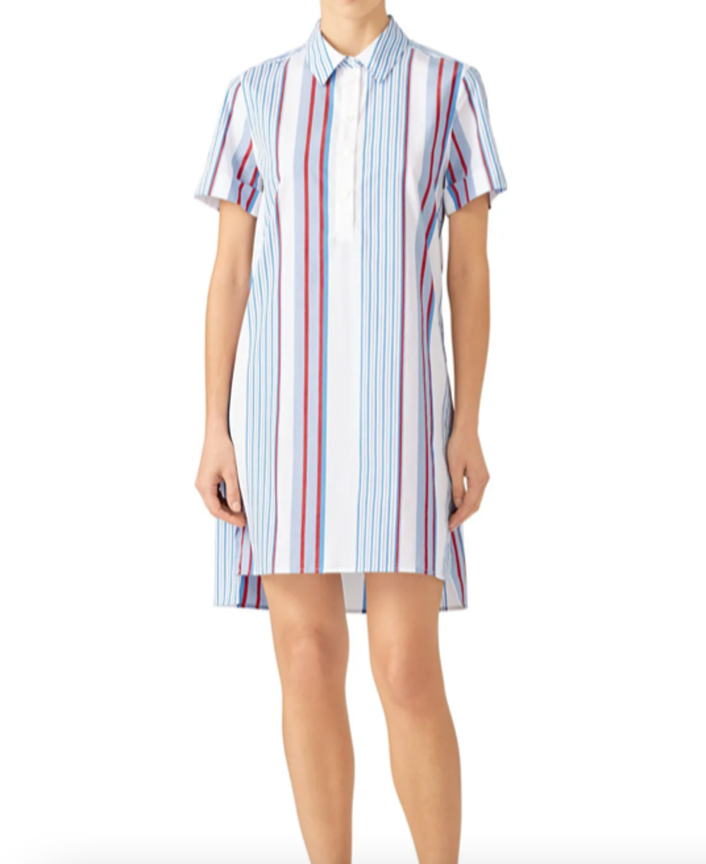 Equipment shift dress White and blue striped 100% Cotton, size L, casual, comfy